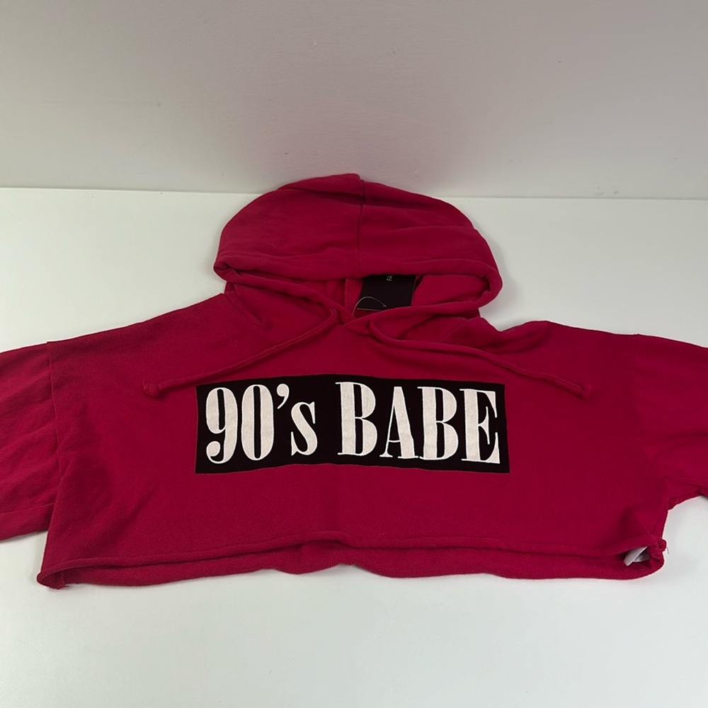 Fashion Nova Fuchsia/Hot Pink 90s Babe Crop Hoodie vintage style lightweight NWT